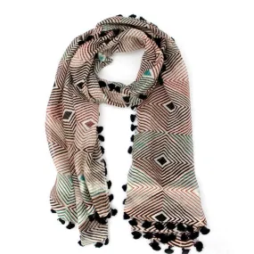 Geometric Print Tassel Scarf - Chocolate