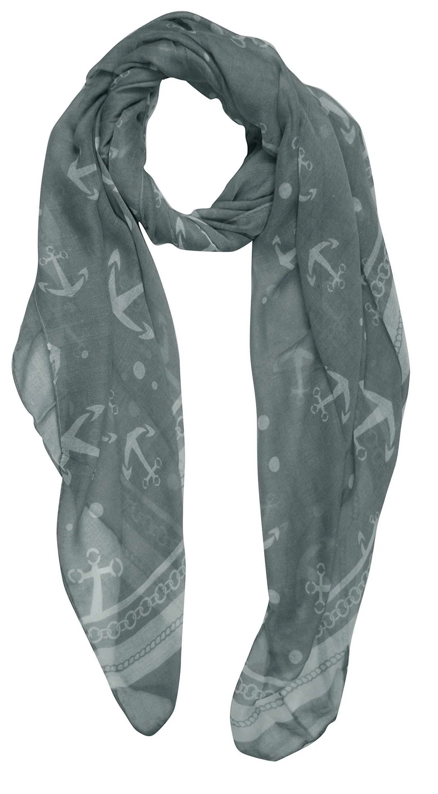 Gray Sheer Chain Border Nautical Sailor Anchor Polka Dot Print Scarf ...