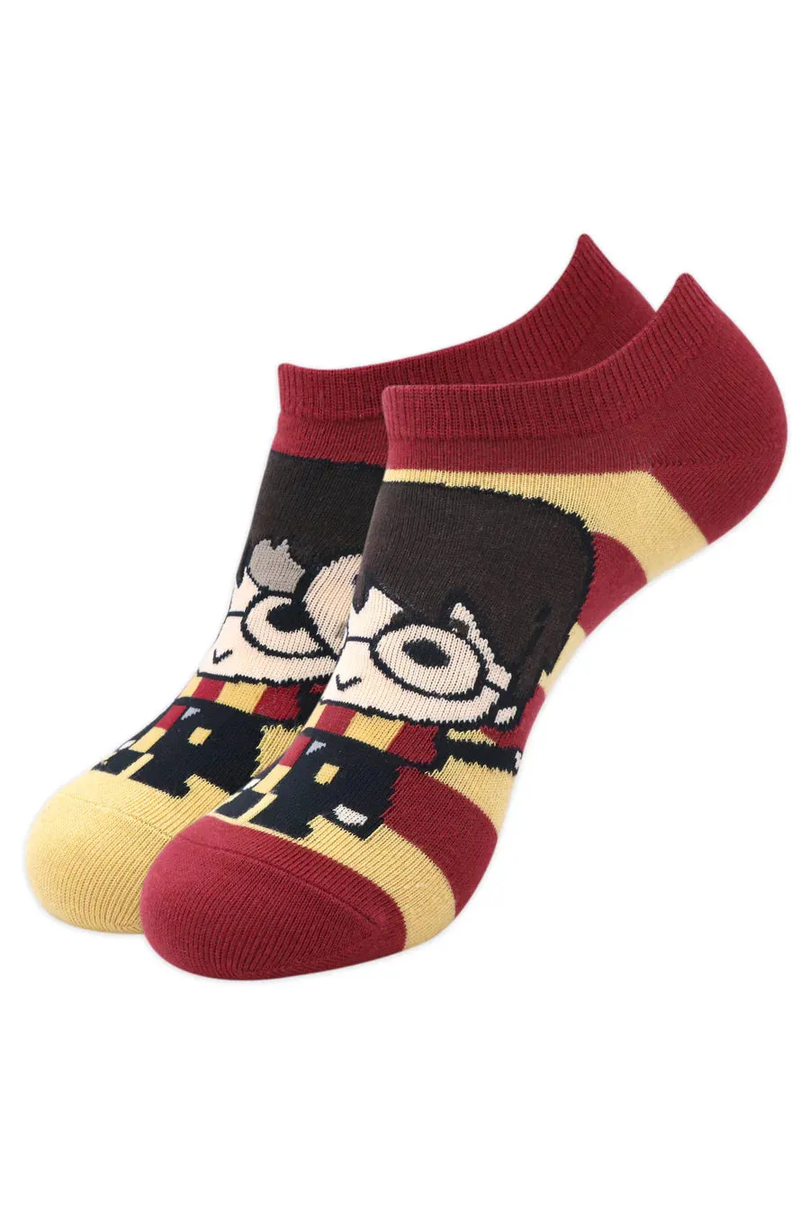 Harry Potter Chibi Stripes and Colour Block Lowcut Socks For Women (Pack Of 2 Pairs/1U - Red and Yellow