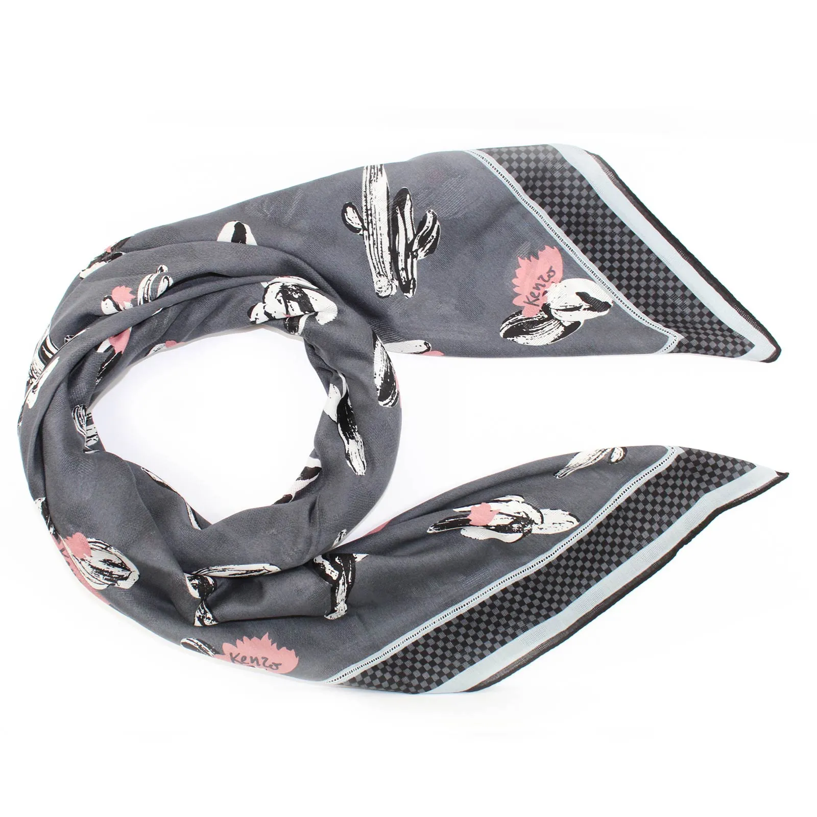 Kenzo Scarf Gray Cactus & Logo Design - Large Wrap - FINAL SALE