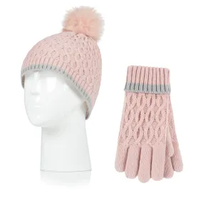 Kids Ice Palace Pom Pom Hat & Gloves - Dusky Pink