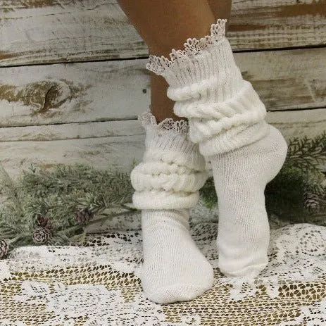 LACE  topped ultimate slouch socks - white size 10-13