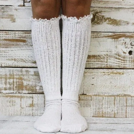 LACE  topped ultimate slouch socks - white size 10-13