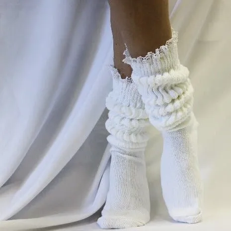 LACE  topped ultimate slouch socks - white size 10-13