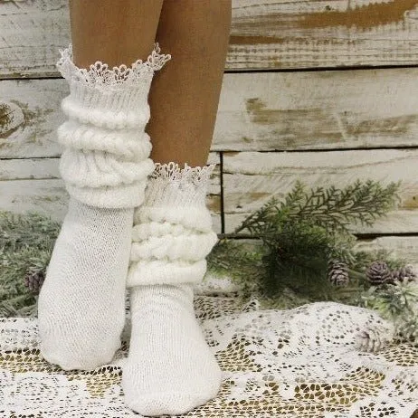 LACE  topped ultimate slouch socks - white size 10-13