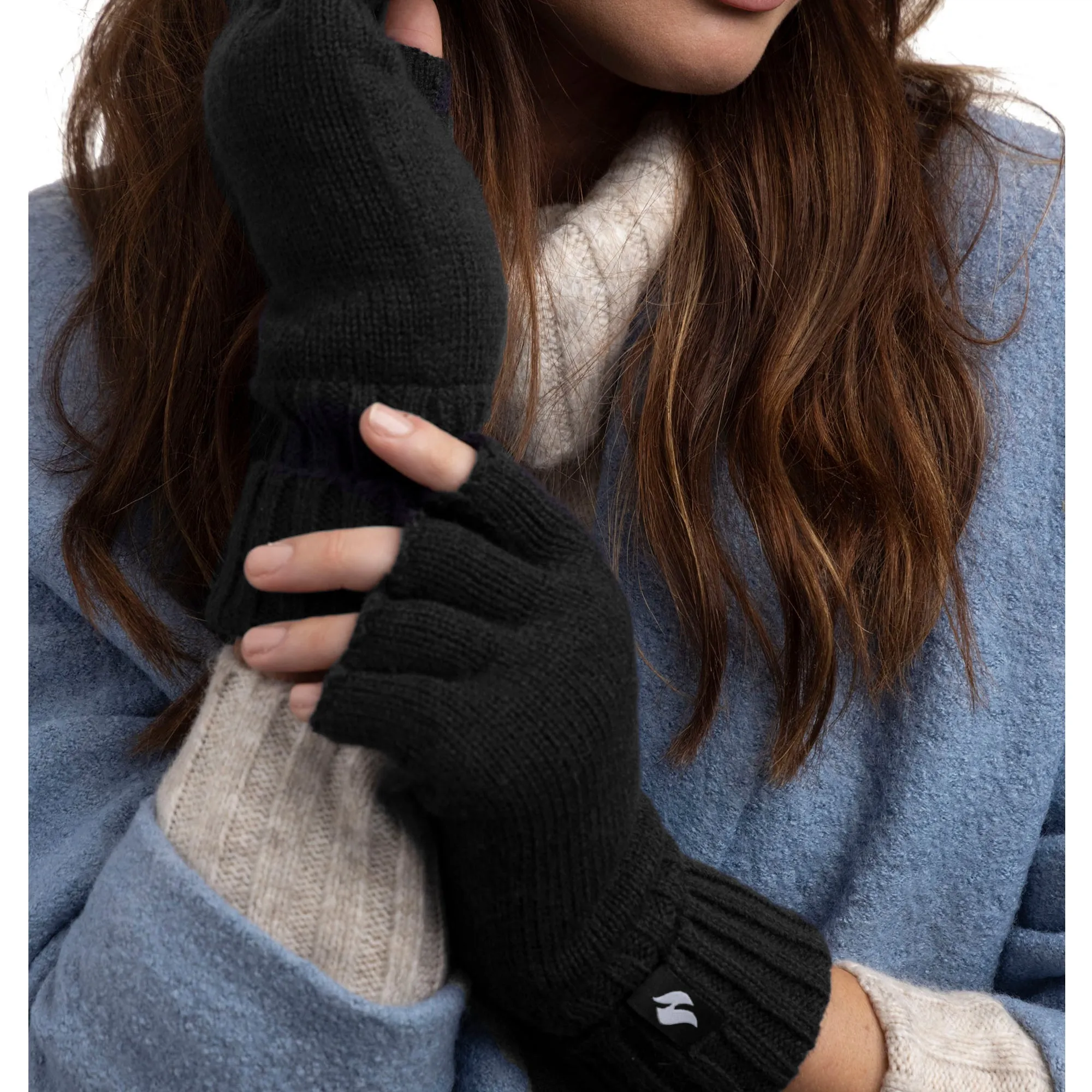 Ladies Carly Plain Fingerless Gloves - Black