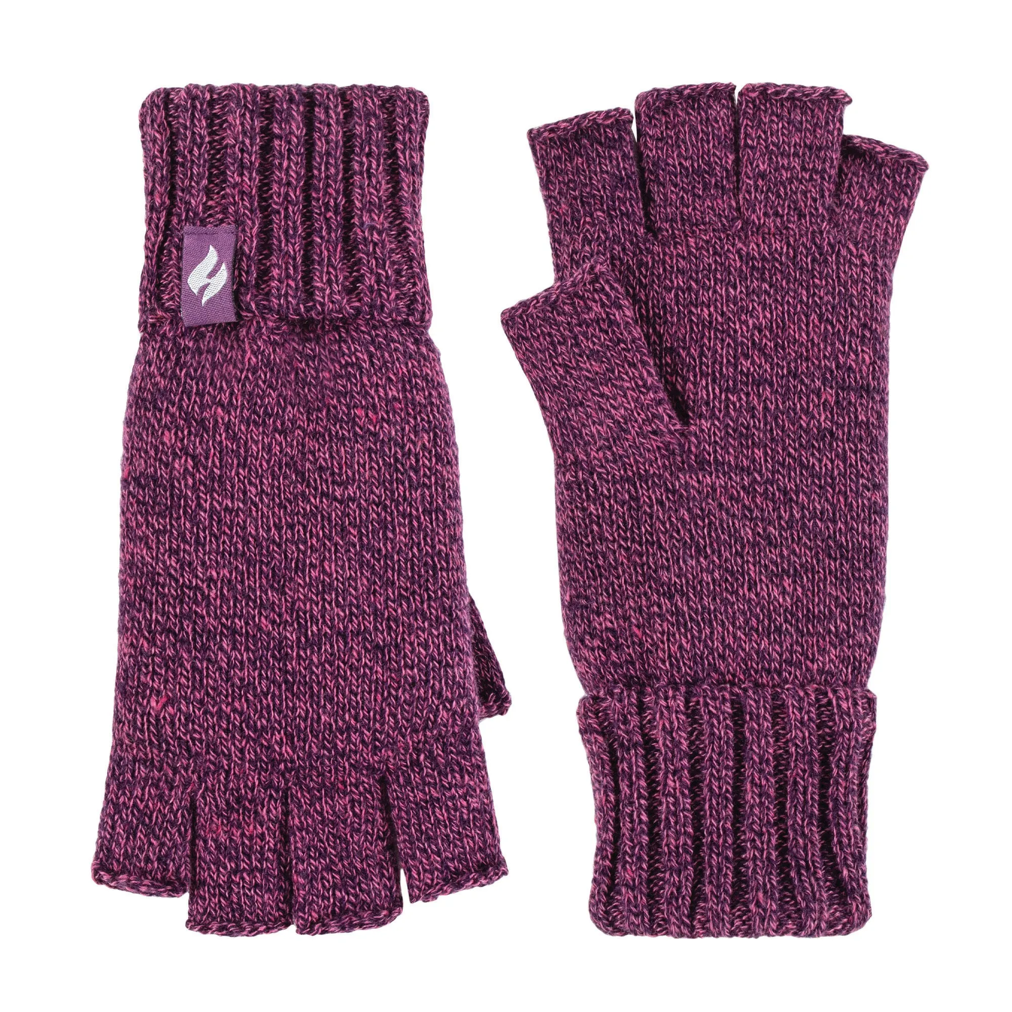 Ladies Carly Plain Fingerless Gloves - Purple Twist