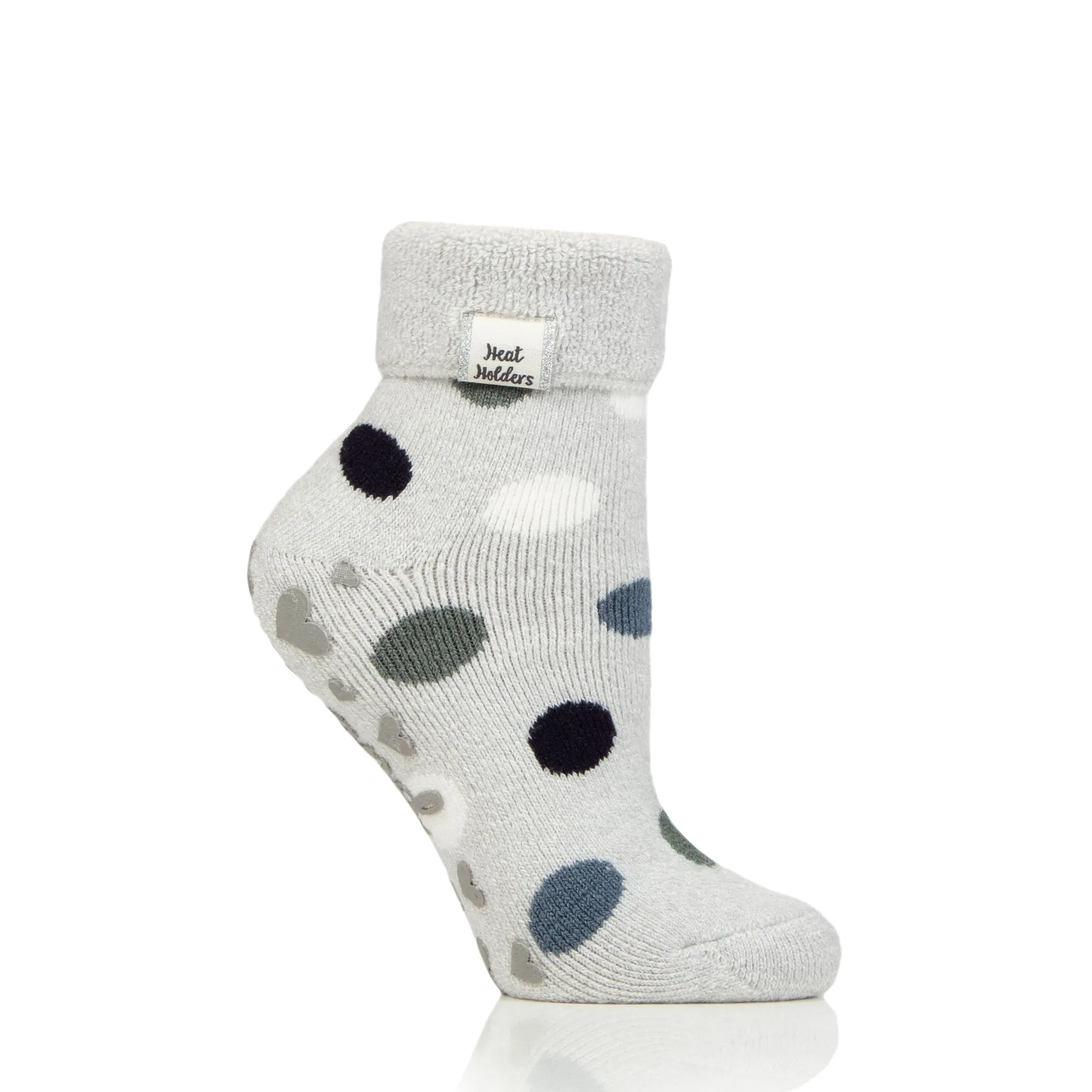 Ladies Lightweight Lyra Lounge Socks with Turnover Top - Silver Dot Design