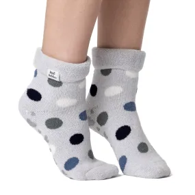 Ladies Lightweight Lyra Lounge Socks with Turnover Top - Silver Dot Design