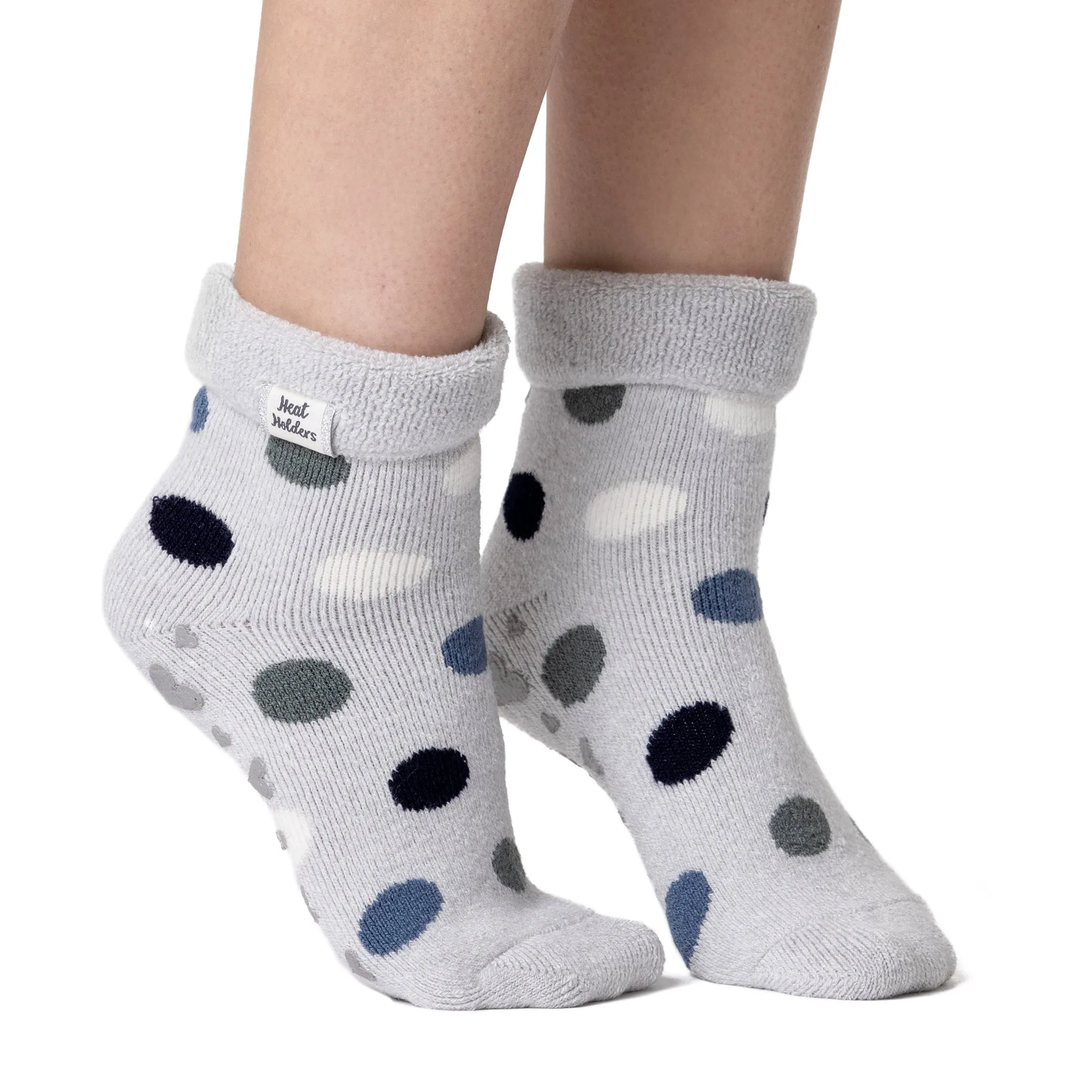 Ladies Lightweight Lyra Lounge Socks with Turnover Top - Silver Dot Design