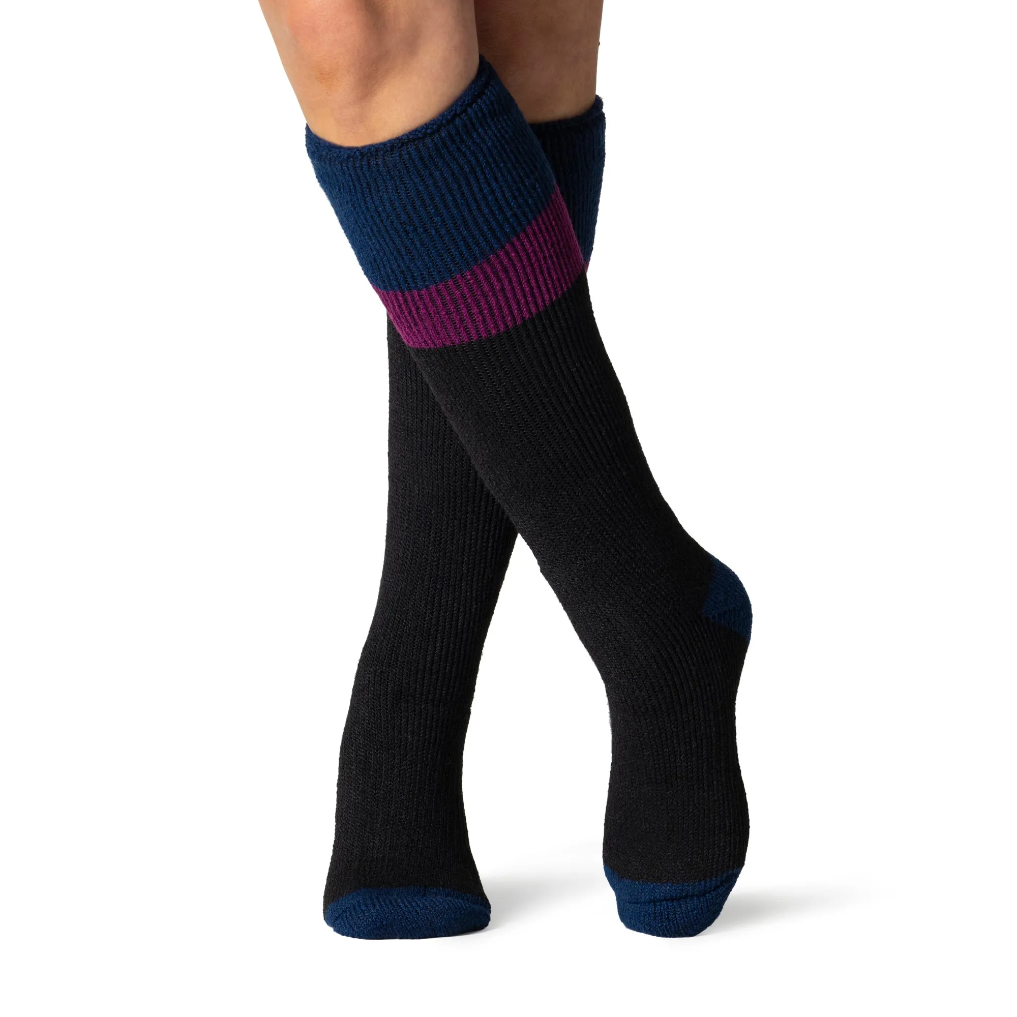 Ladies Original Long Ski & Snow Sports Socks - Indigo, Fuchsia & Black