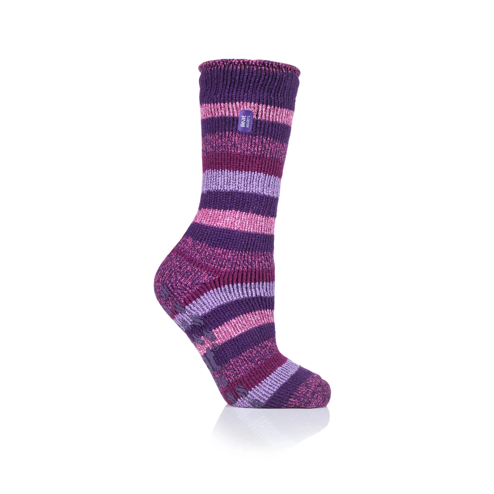 Ladies Original Petunia Stripe Slipper Socks - Purple