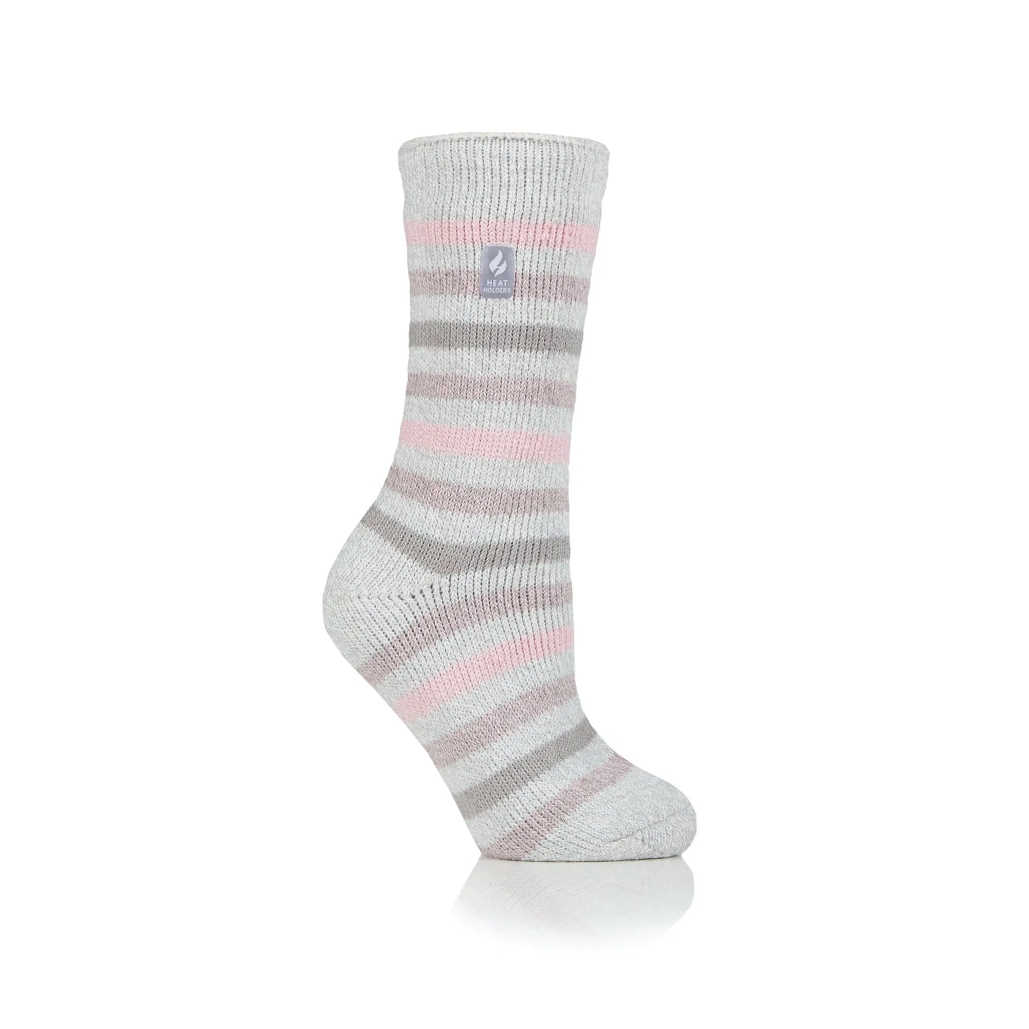 Ladies Original Rosebud Stripe Socks - Grey & Pink