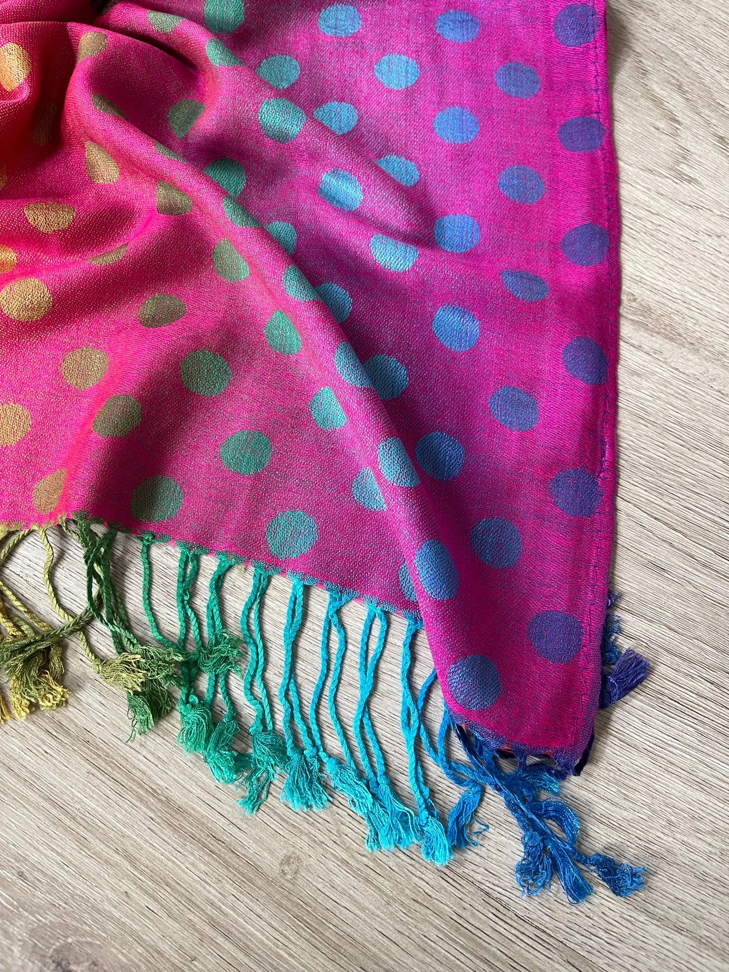 LARGE FUCHSIA PINK MULTI-COLOUR DOT PRINT PASHMINA SHAWL SCARF