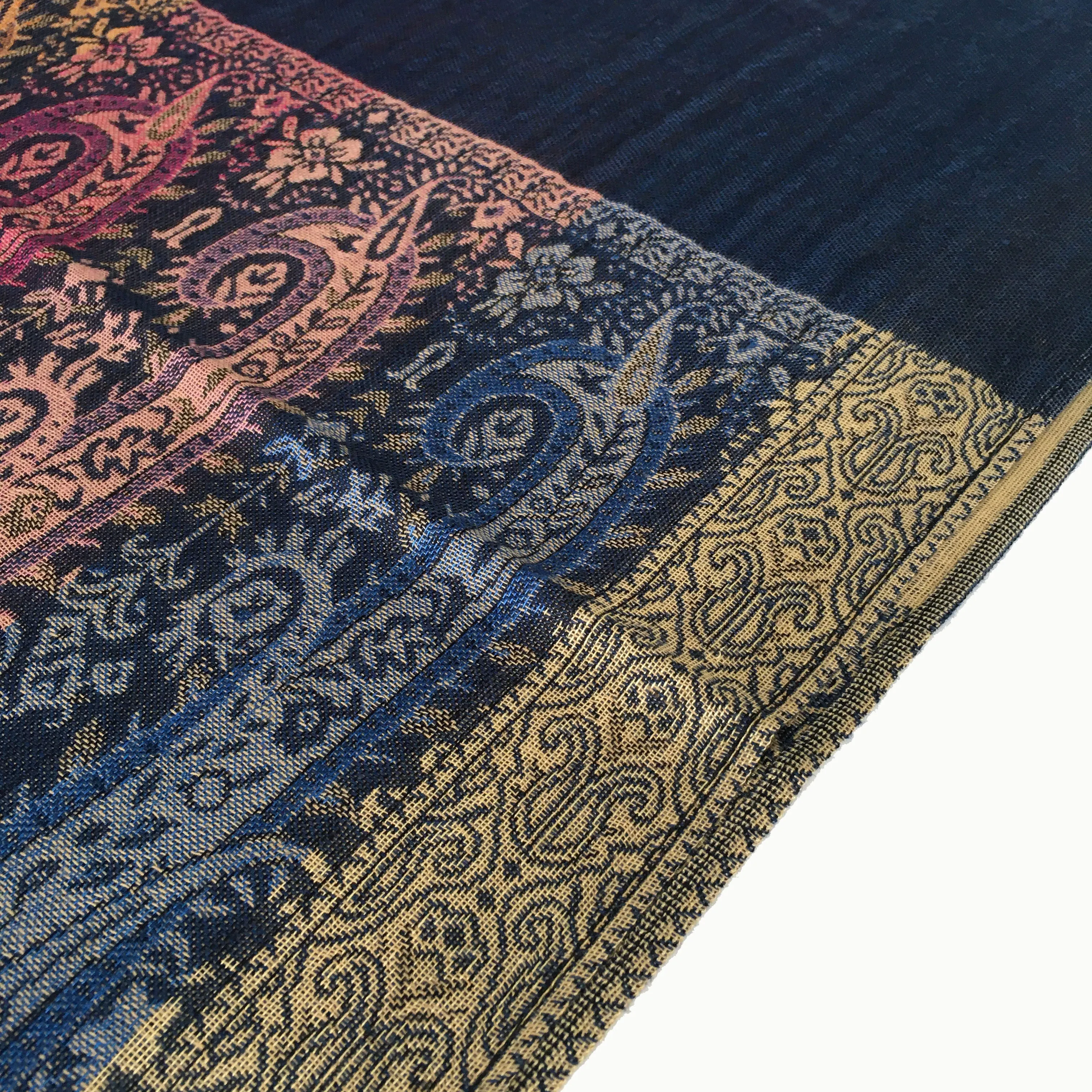 LARGE NAVY BLUE RAINBOW MULTI COLOUR PAISLEY PRINT PASHMINA SHAWL SCARF