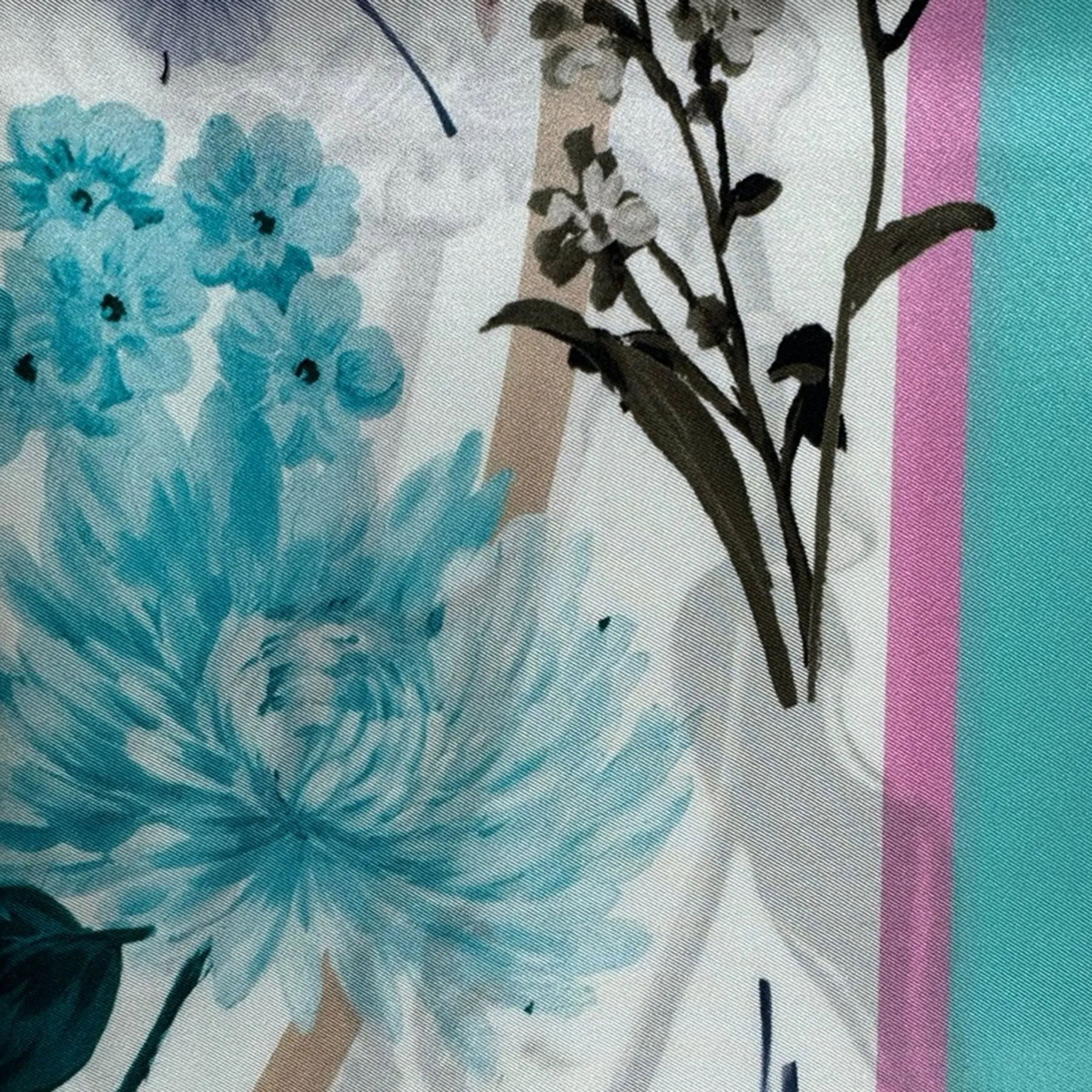 Laura Biagiotti Scarf Floral Powder Blue Pink - Square Silk Foulard SALE