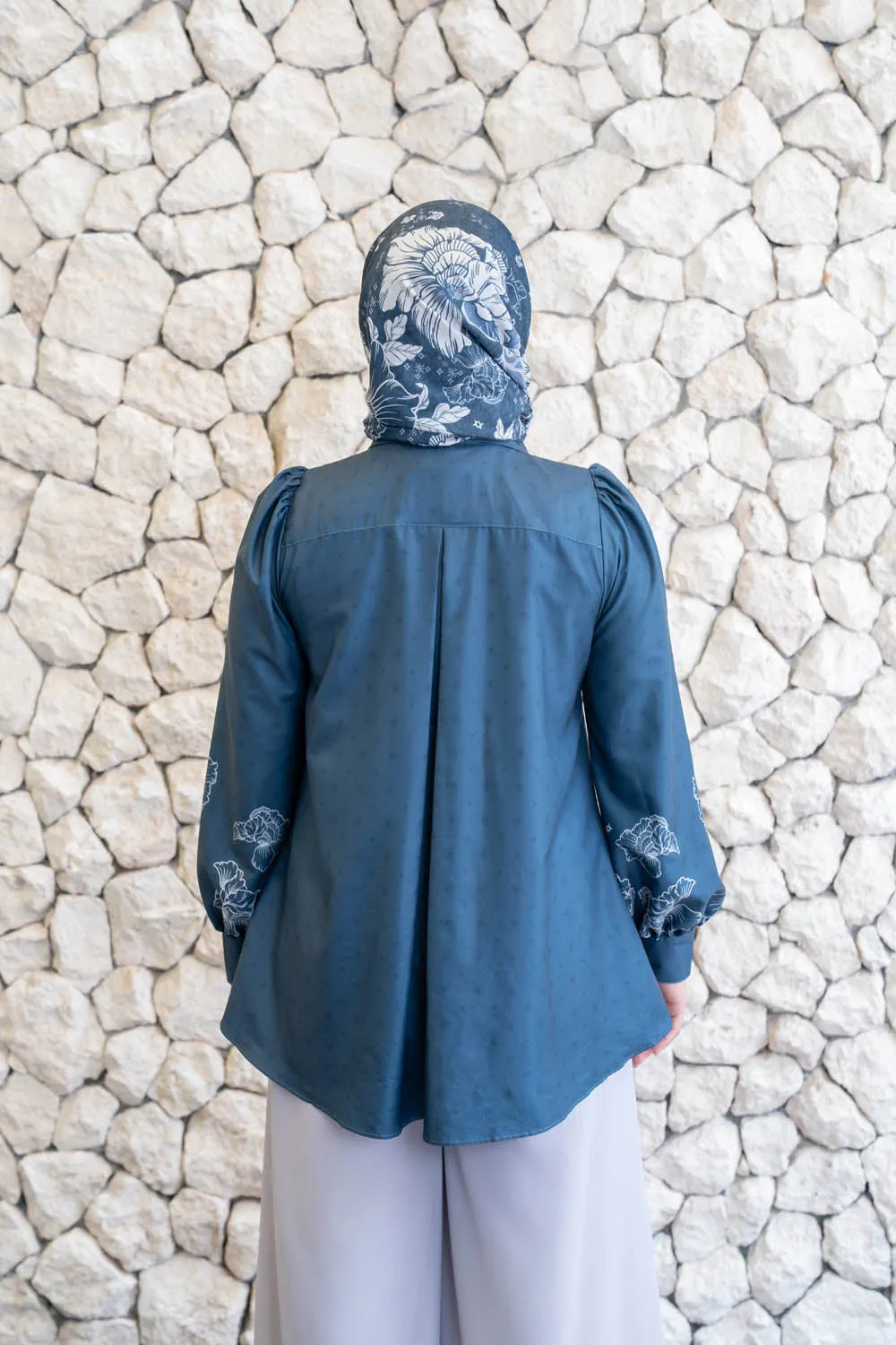 Leysha Shirt & Scarf Syar'i Set Lunar Blue