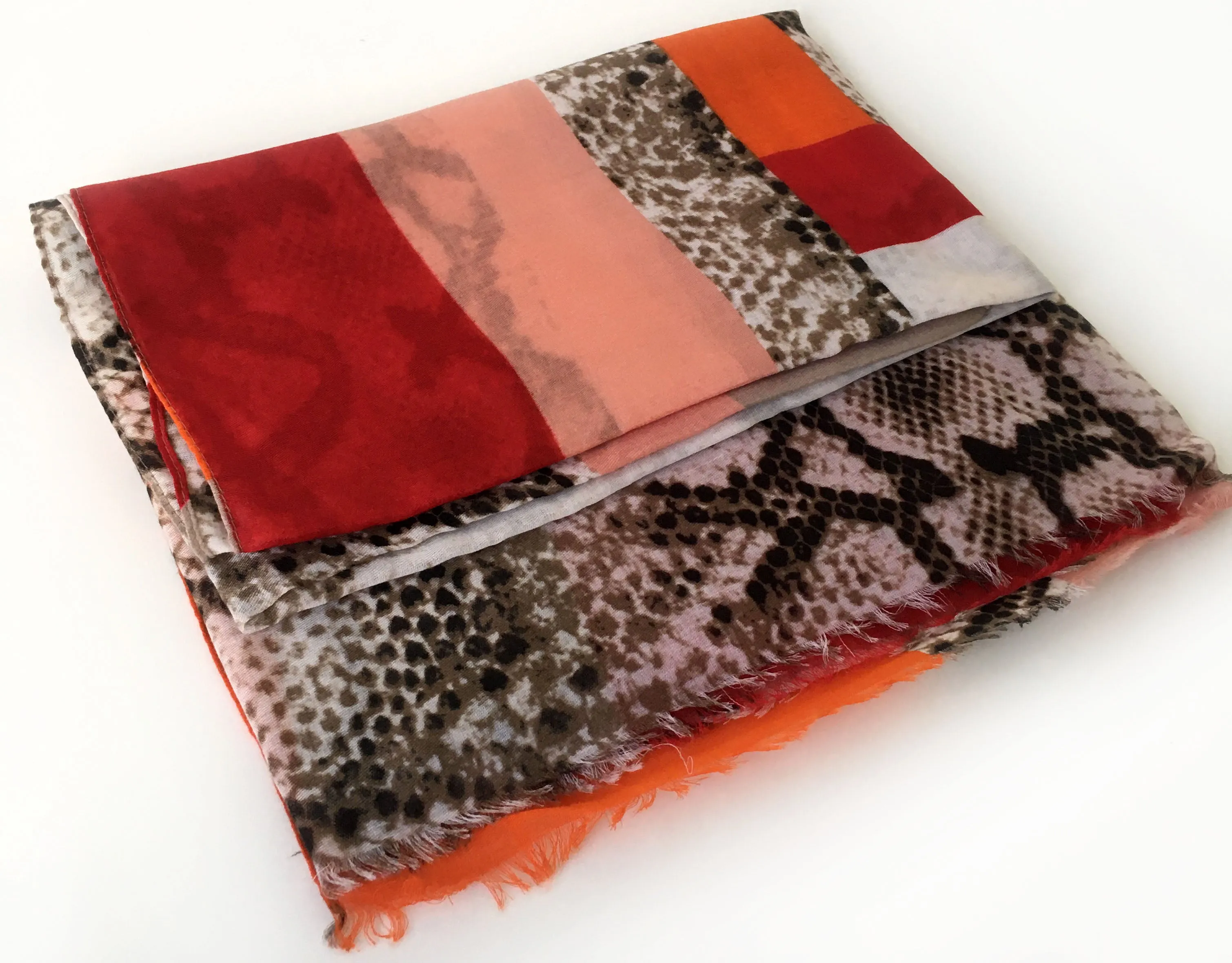 LONG RED BLOCKS SNAKESKIN PRINT LIGHTWEIGHT SHAWL SCARF