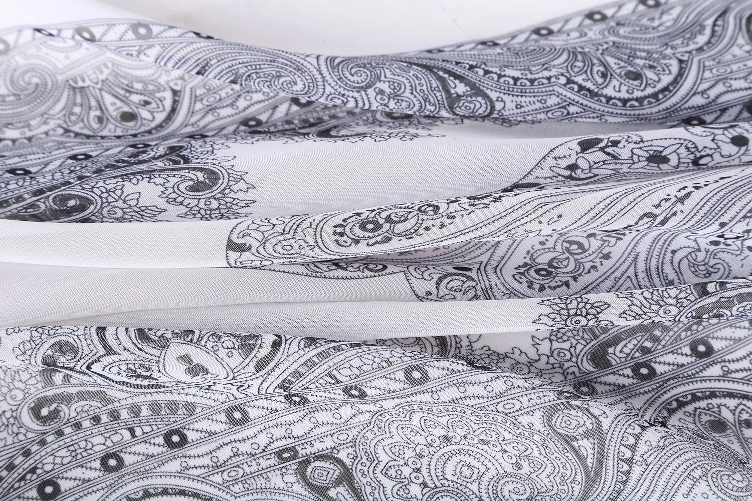 Long Sheer Chiffon Scarf White Theme Paisley Print CHL421