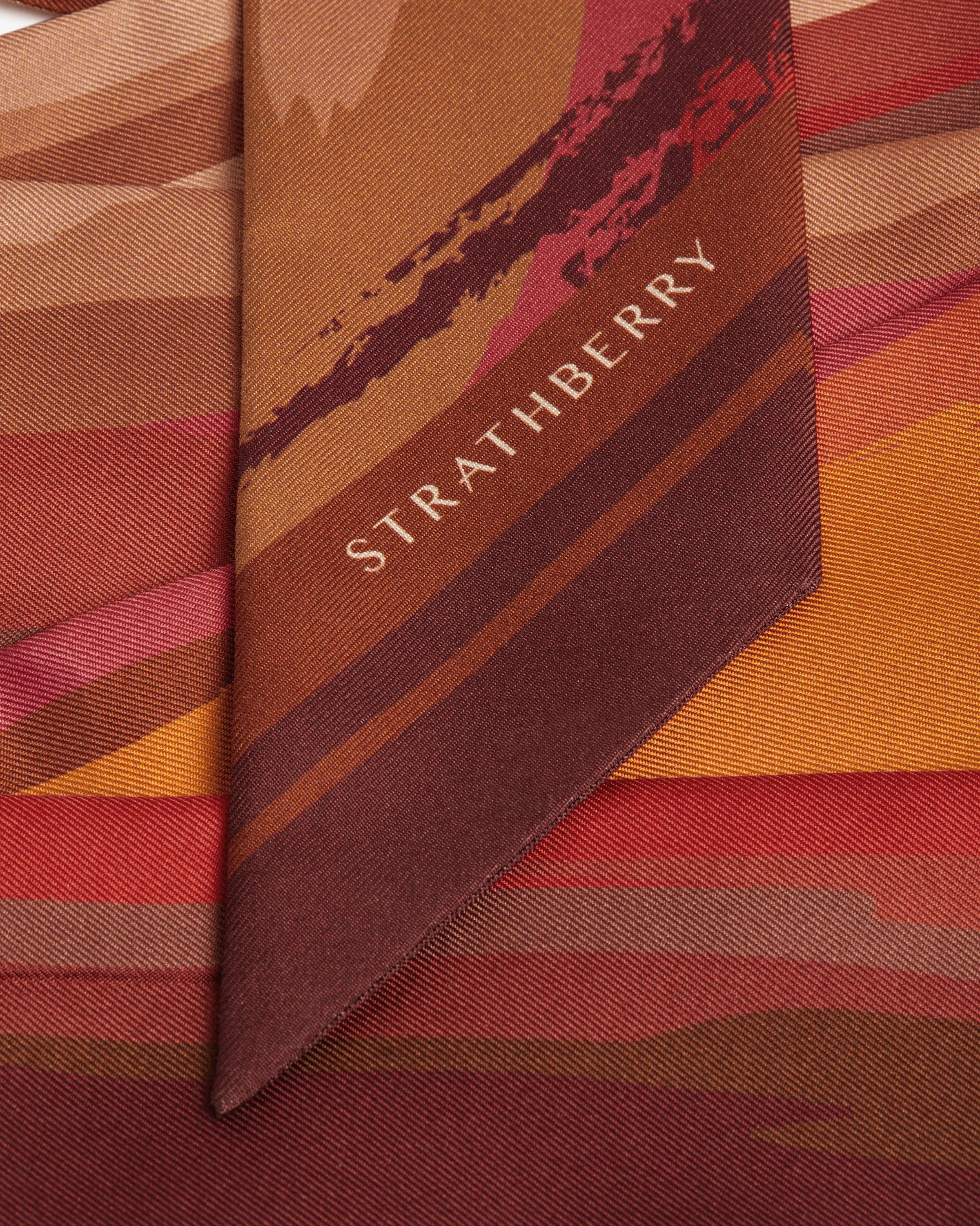 Long Silk Skinny Scarf - Raspberry/Marmalade Watercolour Print