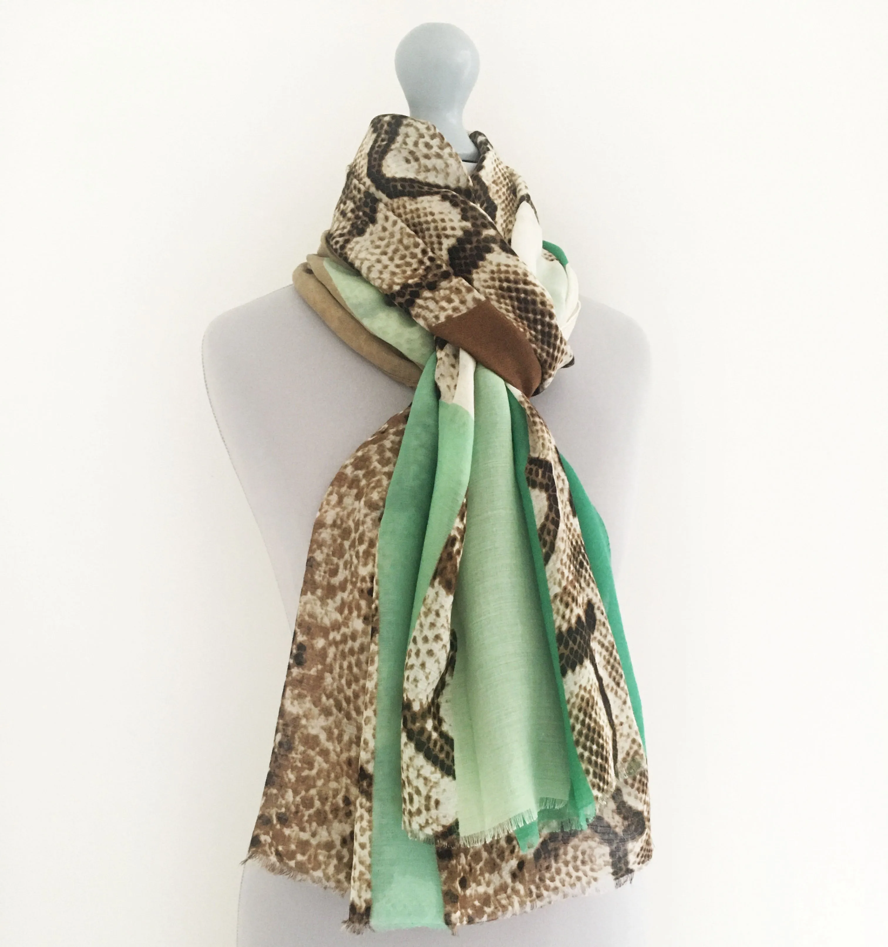 LONG TURQUOISE BLOCKS SNAKESKIN PRINT LIGHTWEIGHT SHAWL SCARF