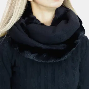 Luxurious Honeycomb Rex Rabbit Fur Scarf - Black - One Size