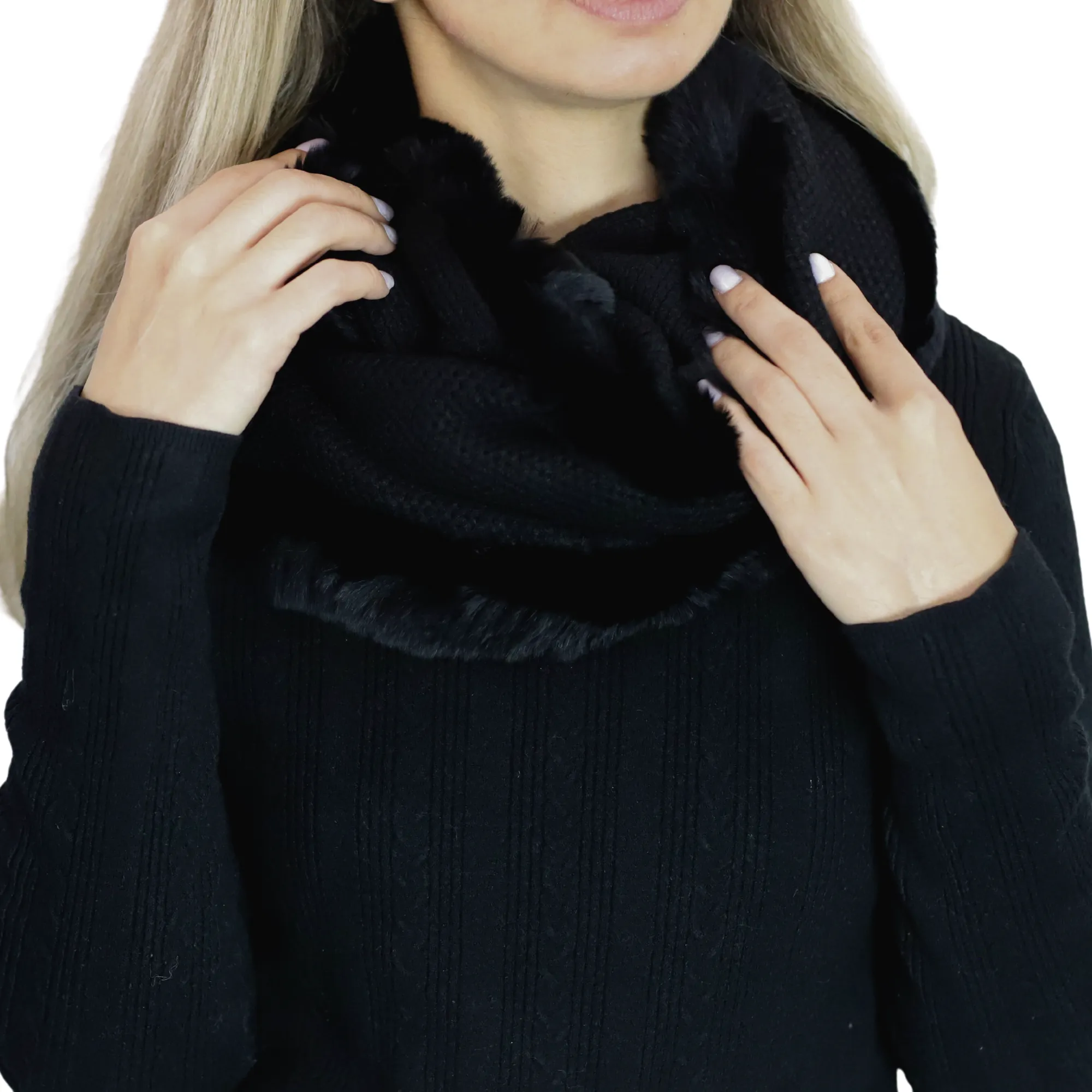 Luxurious Honeycomb Rex Rabbit Fur Scarf - Black - One Size