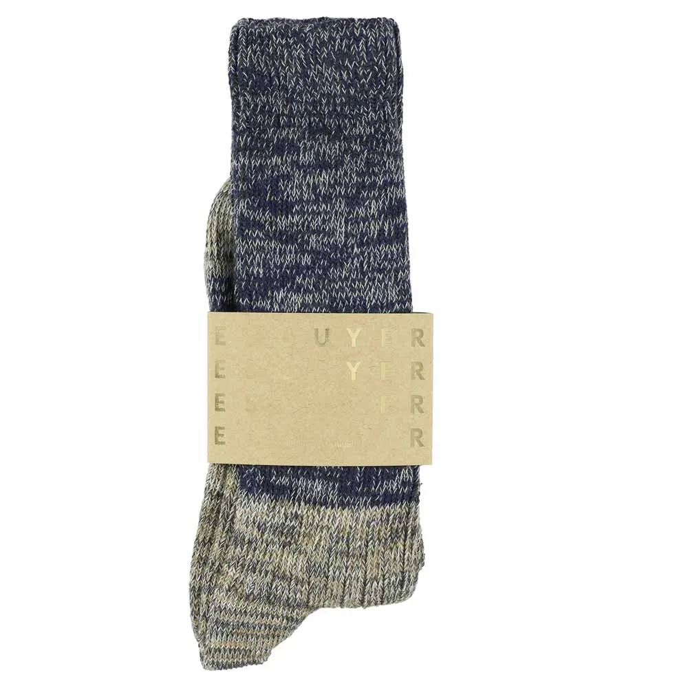 Melange Block Socks Blue / Ecru