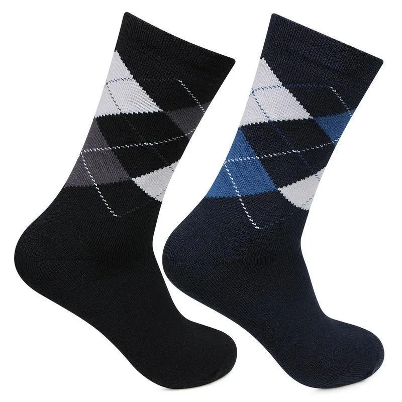 Men Classic Argyle Multicolored Woolen Socks- Pack of 2