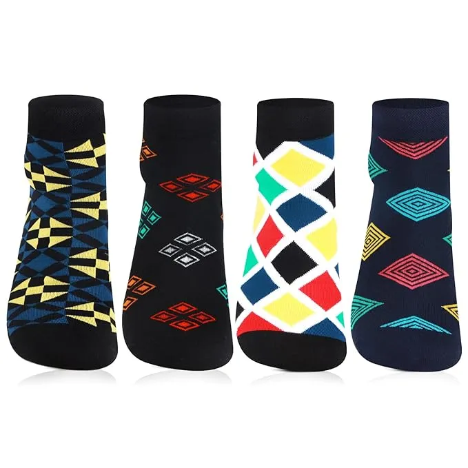 Men Multicolored Design Ankle Bold Socks - Pack of 4