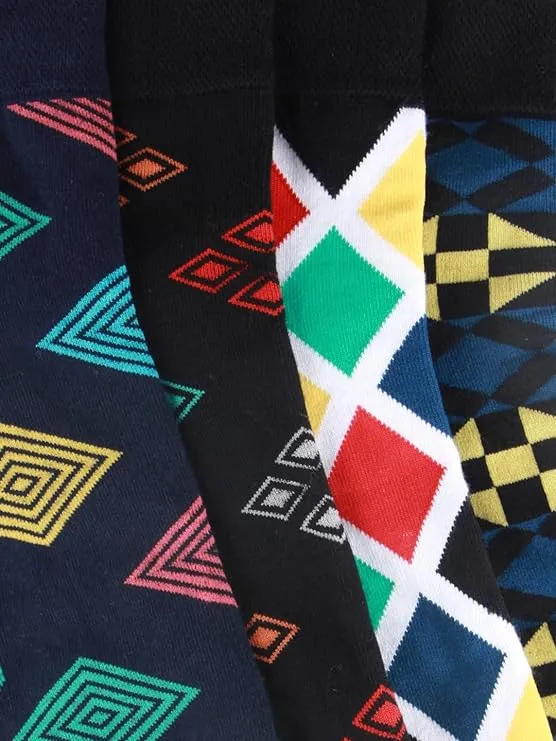 Men Multicolored Design Ankle Bold Socks - Pack of 4