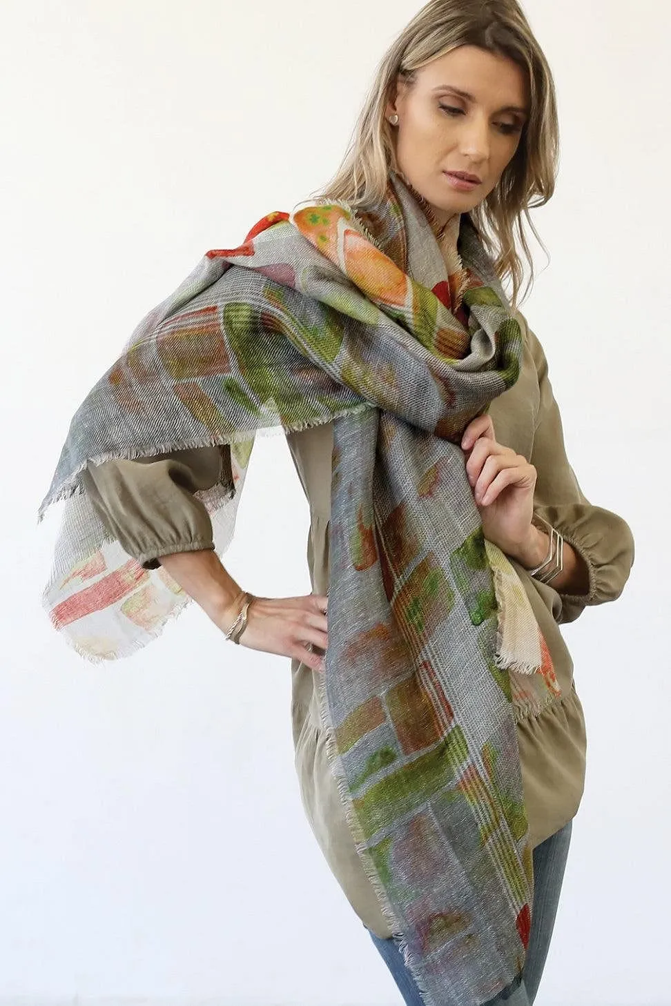 Mosaic Linen Blend Scarf