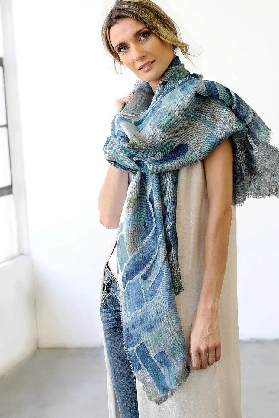 Mosaic Linen Blend Scarf