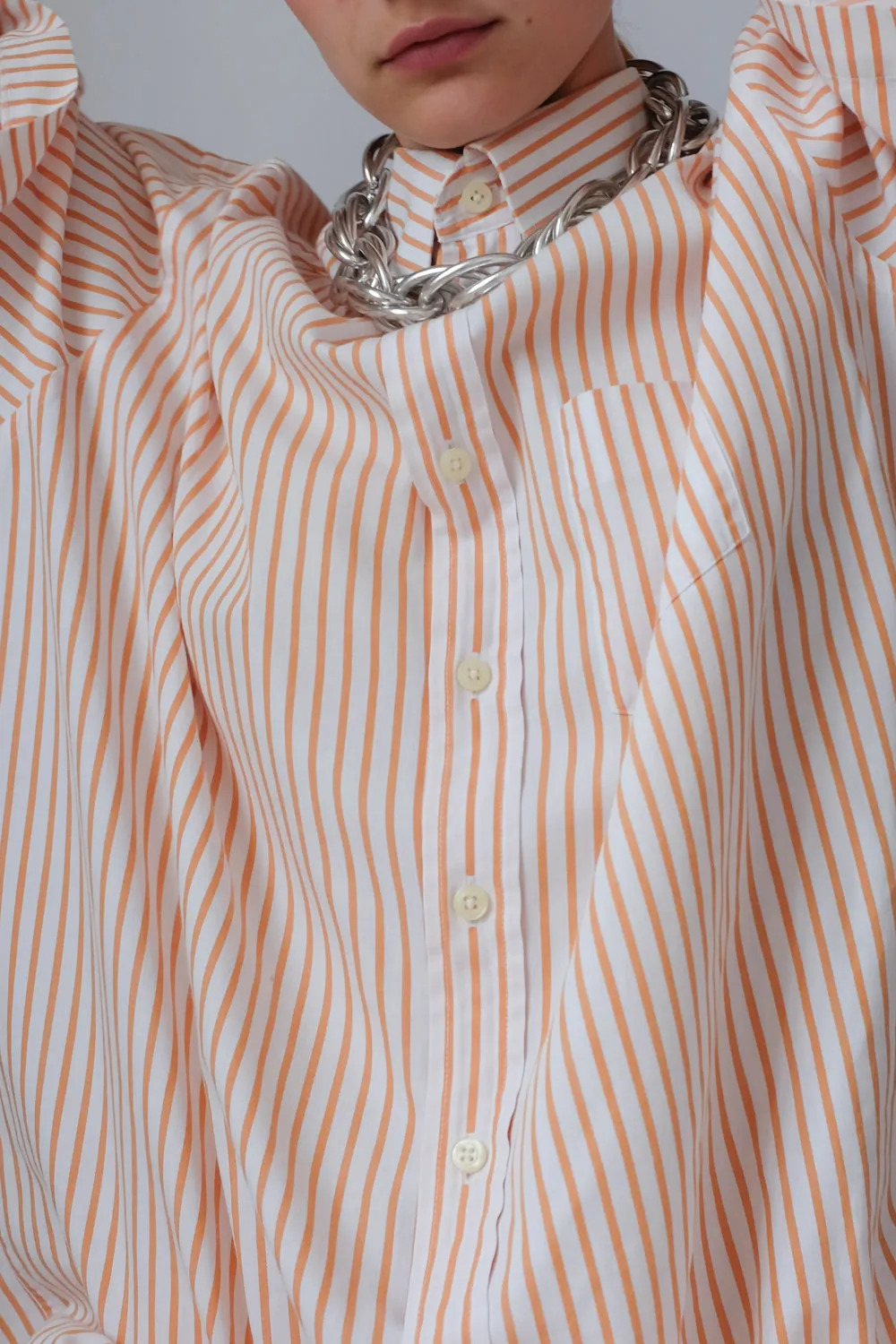 ORANGE WHITE STRIPED OVERSIZE SHORT ARM SHIRT