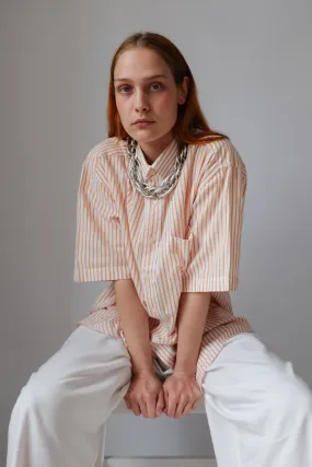 ORANGE WHITE STRIPED OVERSIZE SHORT ARM SHIRT