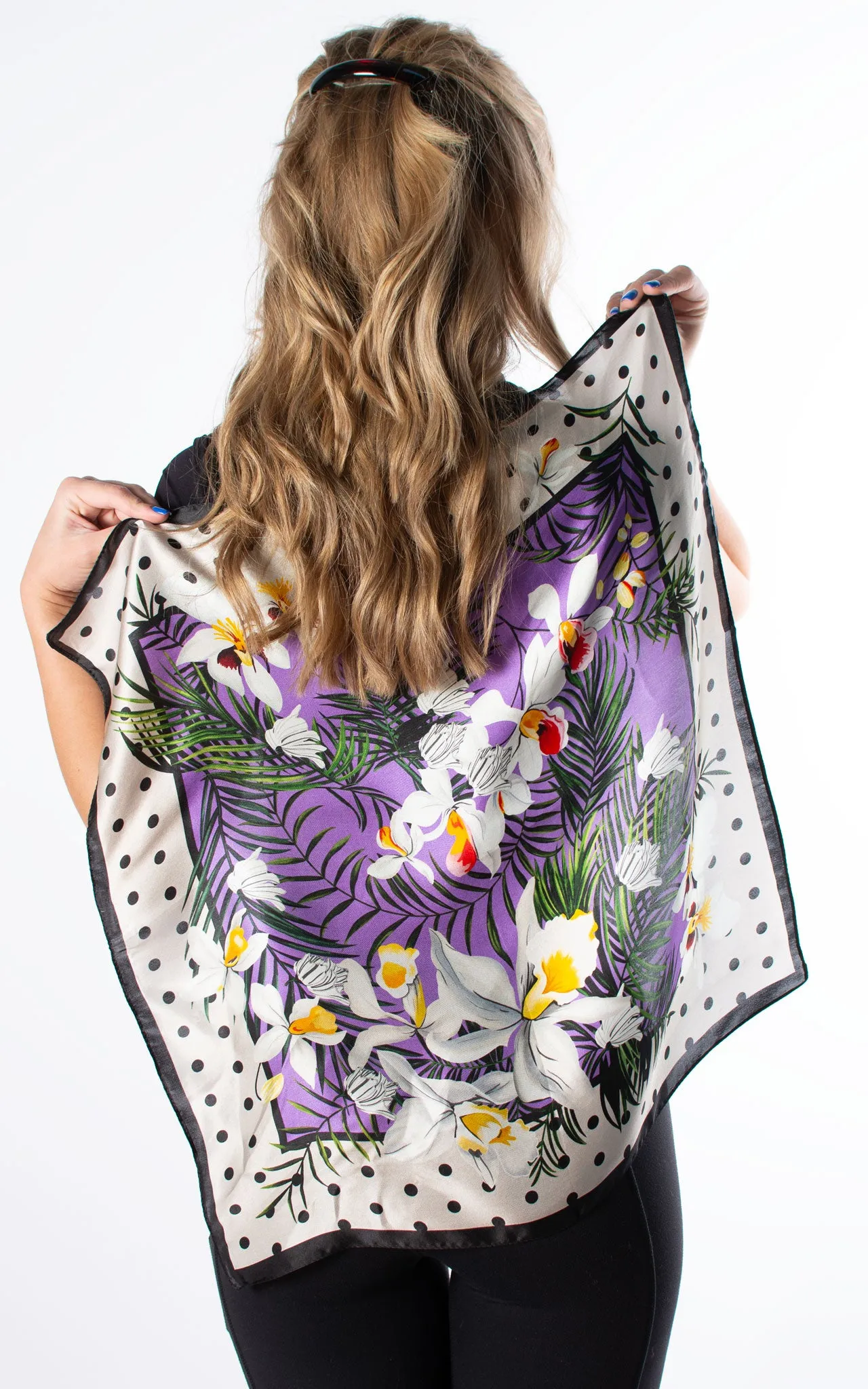 Orchid & Palm Leaves Square Silk Scarf