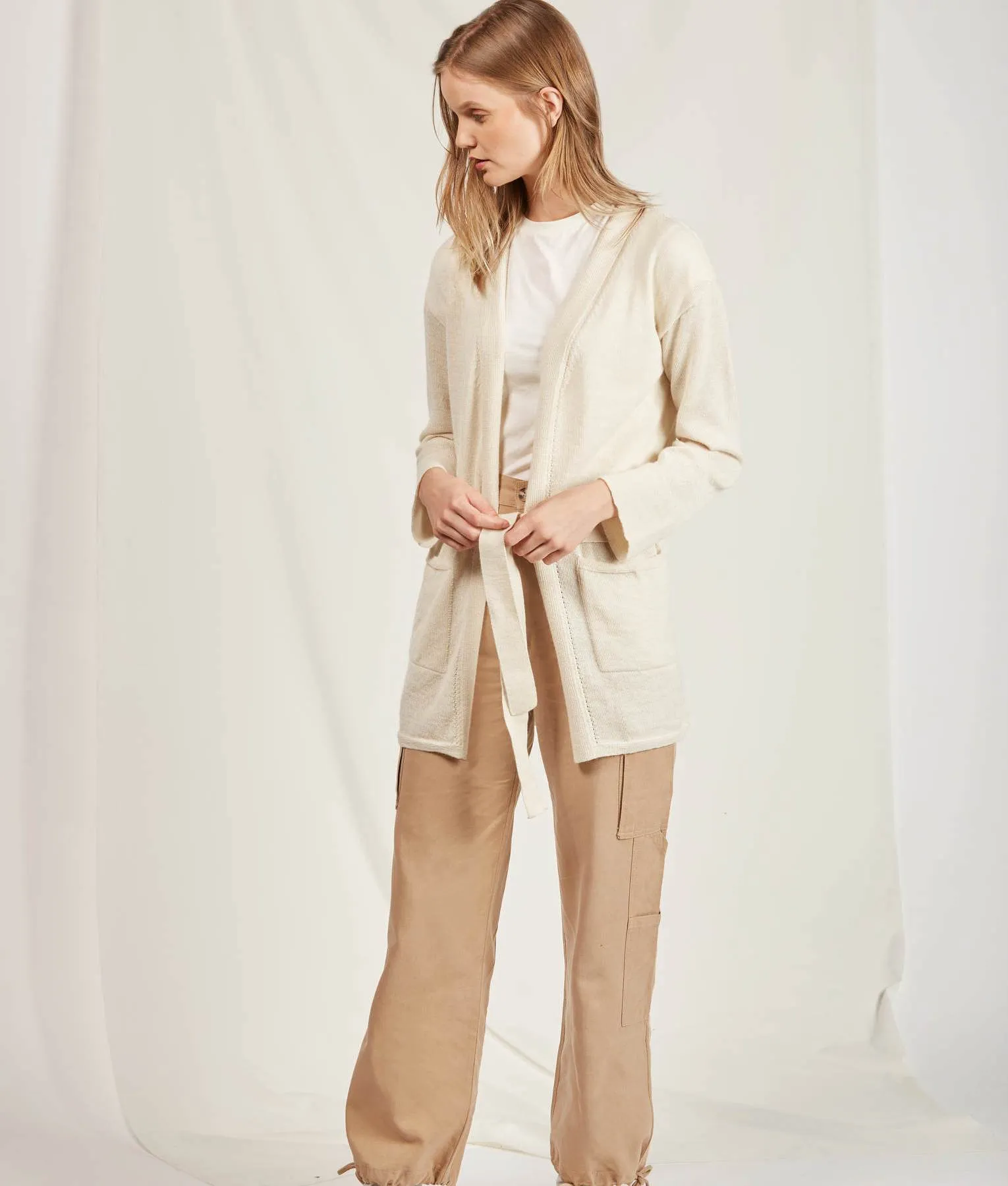 Organic Alpaca Long Belted Jersey Cardigan