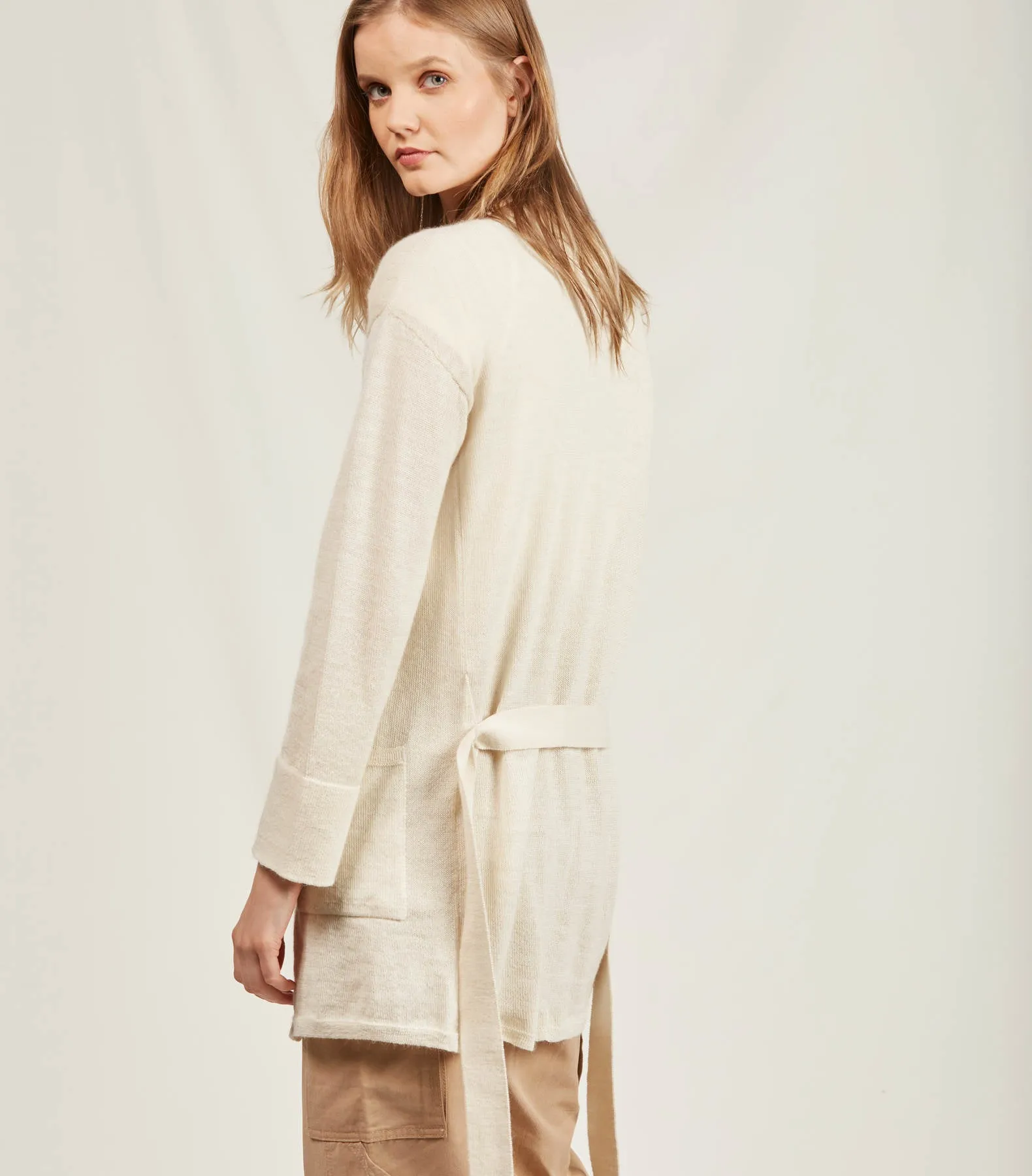 Organic Alpaca Long Belted Jersey Cardigan