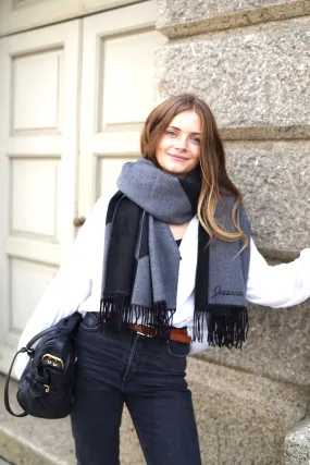 Personalised Charcoal To Black Colour Block Scarf