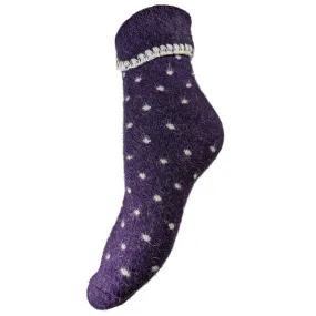 Purple Cuff Socks with Cream Dots