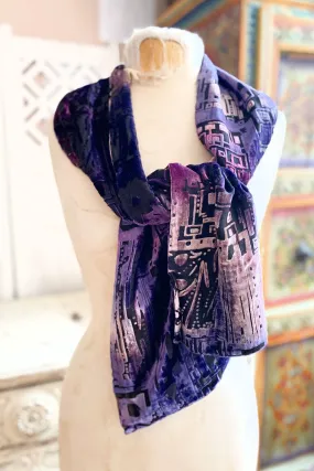 Purple Squares Cutout Velvet Scarf