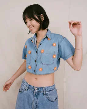 Remade Vintage Flower Denim Top