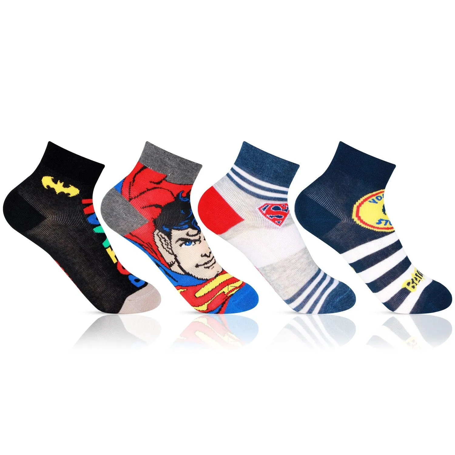 Superman Batman Ankle-length Cotton Socks for Kids - Pack of 4