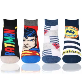 Superman Batman Ankle-length Cotton Socks for Kids - Pack of 4