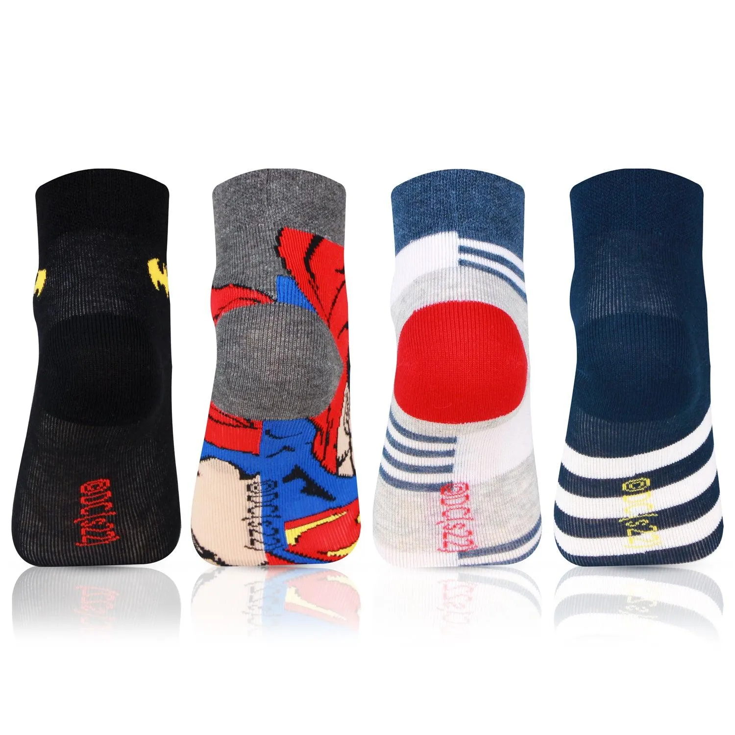 Superman Batman Ankle-length Cotton Socks for Kids - Pack of 4