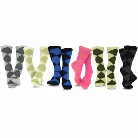 TeeHee Socks Women's Casual Polyester Crew Argyle 6-Pack (11189)