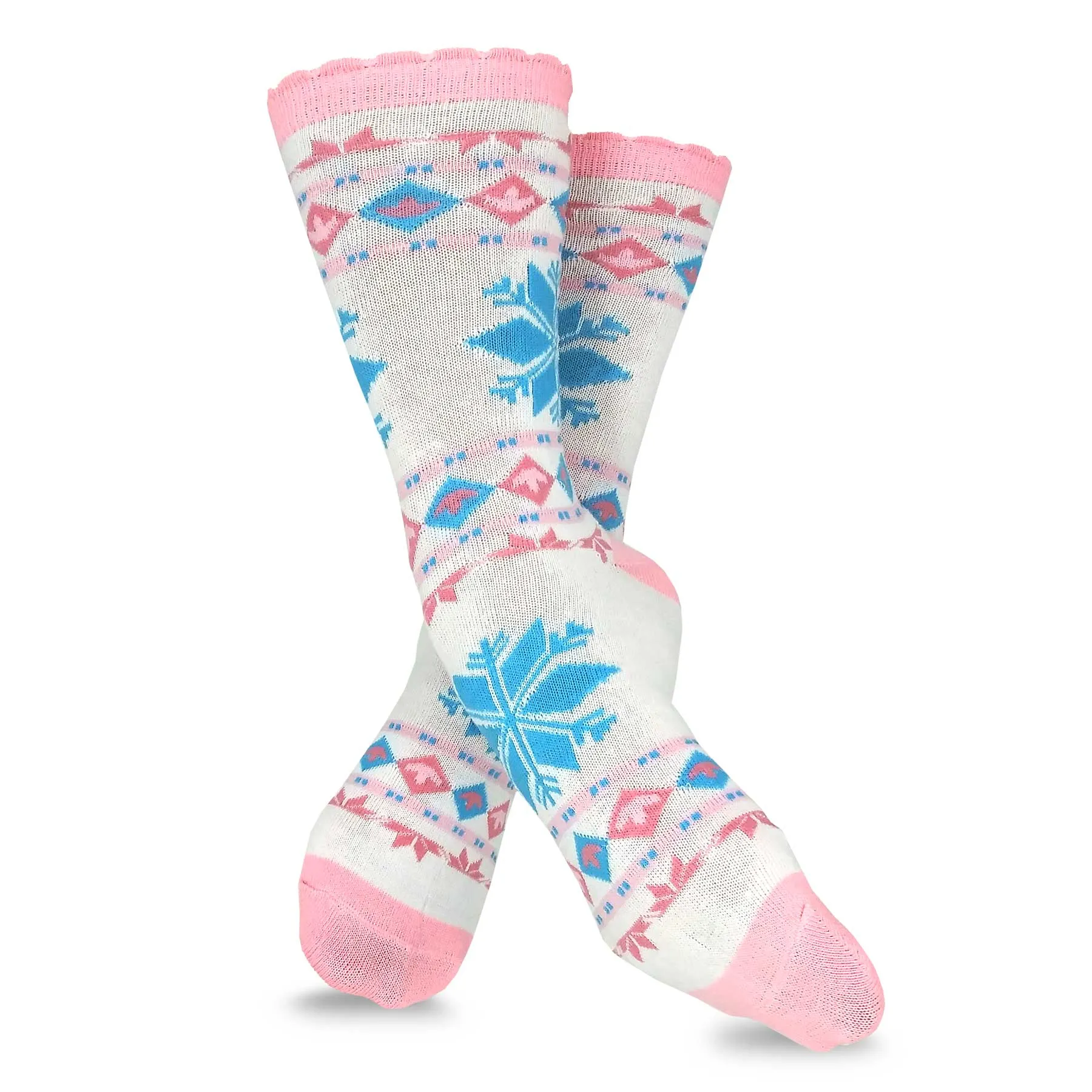 TeeHee Socks Women's Casual Polyester Crew Snowflake Scallop 6-Pack (11634)