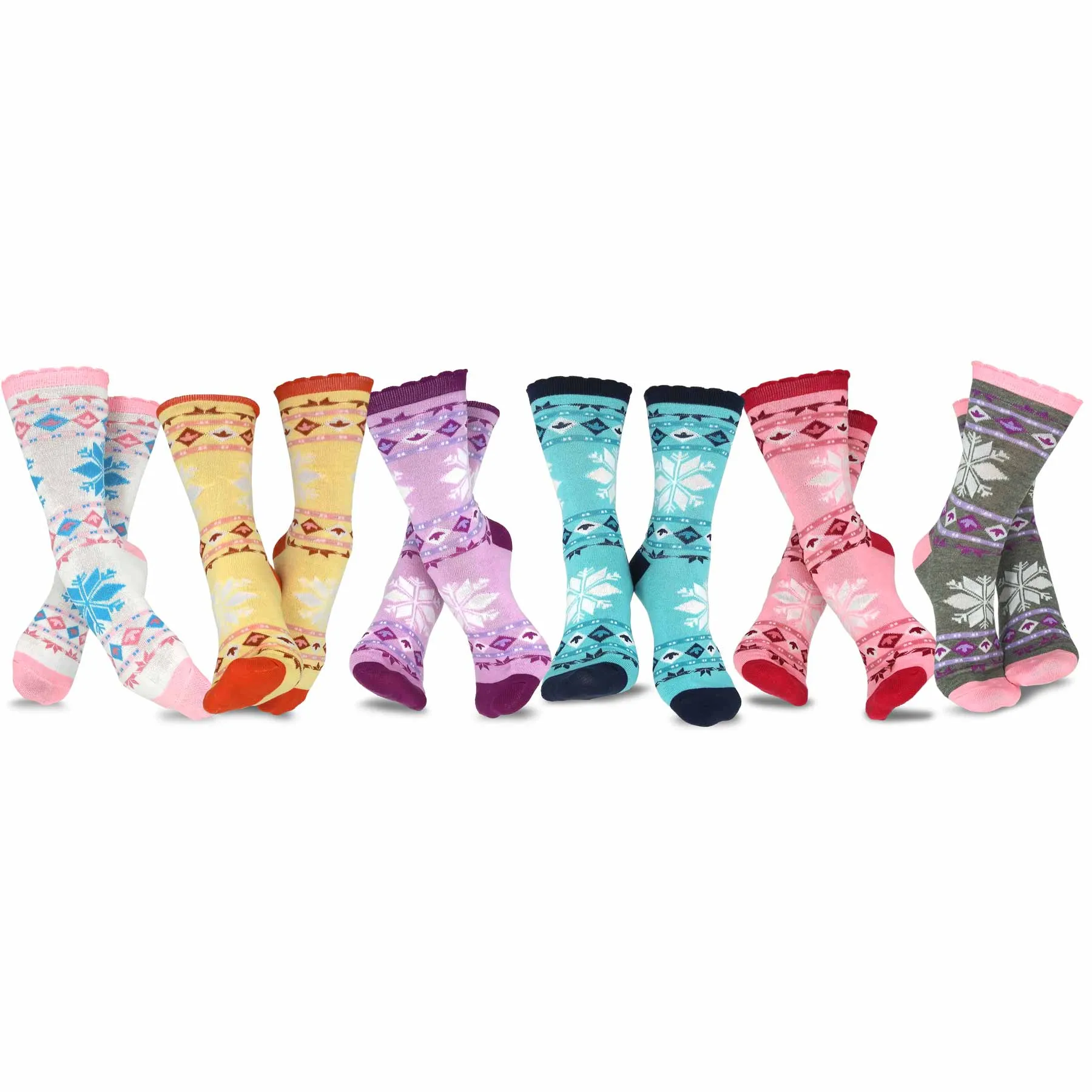 TeeHee Socks Women's Casual Polyester Crew Snowflake Scallop 6-Pack (11634)