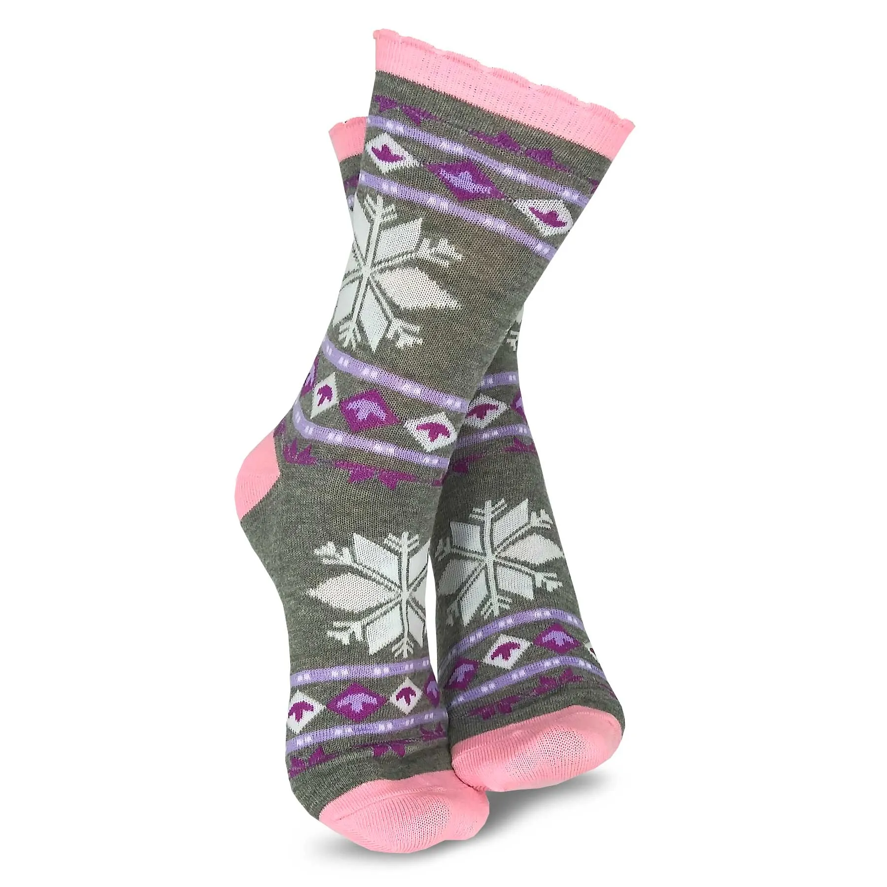 TeeHee Socks Women's Casual Polyester Crew Snowflake Scallop 6-Pack (11634)