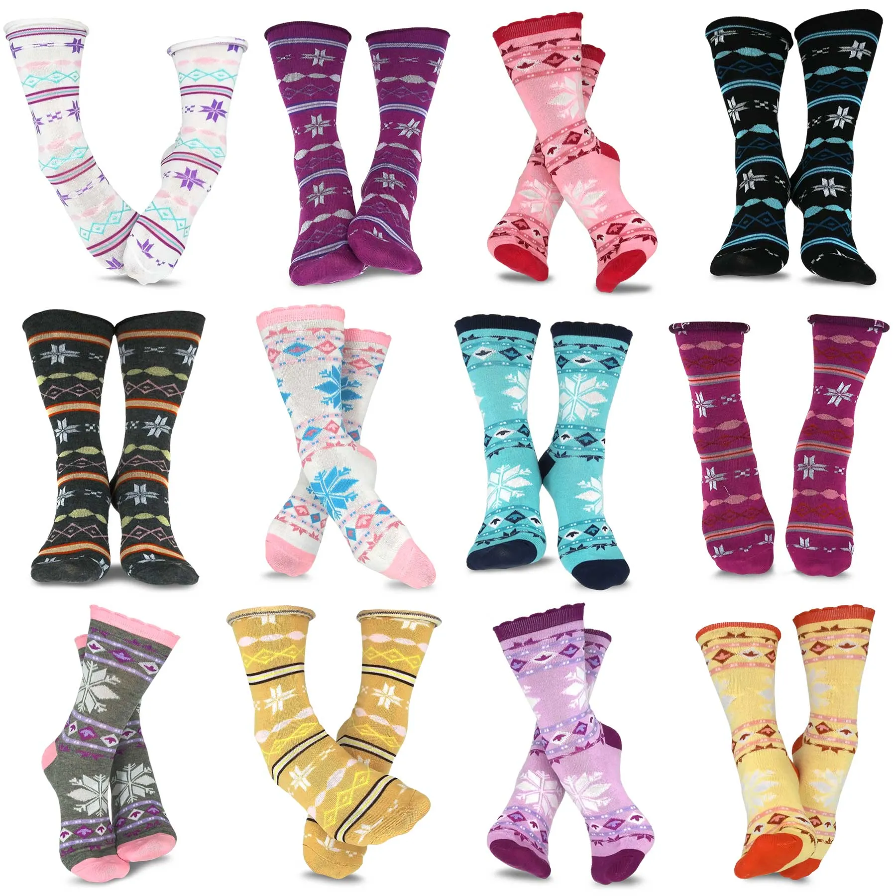 TeeHee Socks Women's Casual Polyester Crew Stripe/Scallop 12-Pack (1163334)